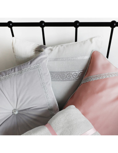 Poszewka 45x45 SHINY srebrna gładka z taśmą dekoracyjną srebrna biza Bagdad - 4