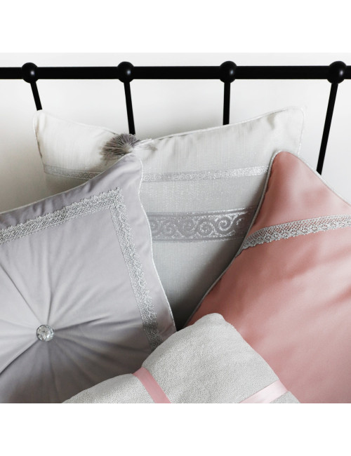 Elegancka szara poszewka na poduszkę 45x45 gładka taśma dekoracyjna SHINY