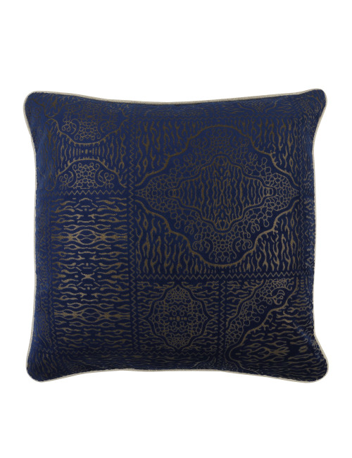 Elegancka granatowa poszewka na poduszkę 45x45 beżowy ornament SHINY