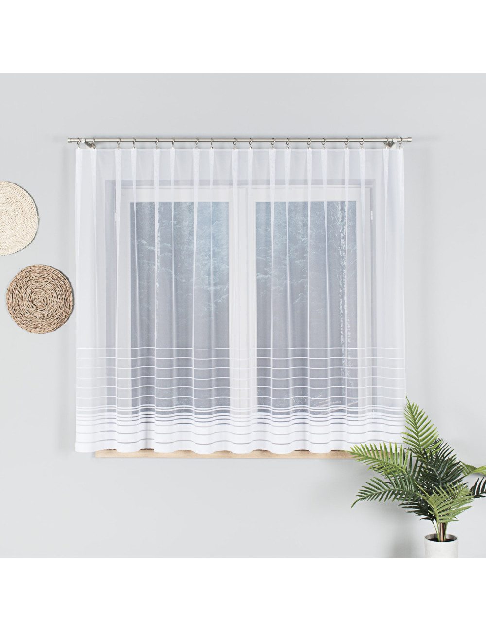 Biała firana na żabki 160x400 do kuchni, salonu. Żakardowe firany NELA