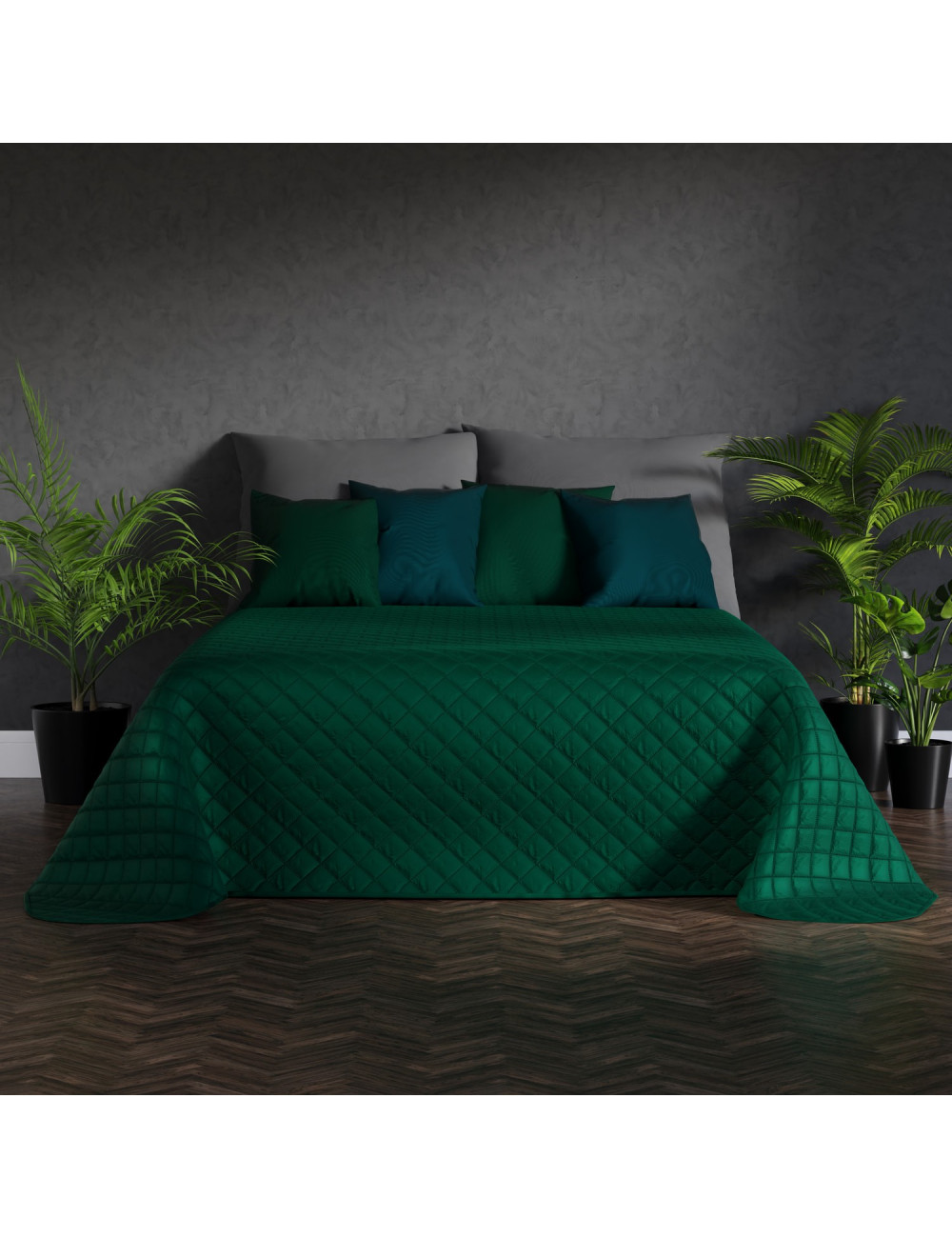 Narzuta 220x240 ciemnozielona EDEN na łóżko, kanapę