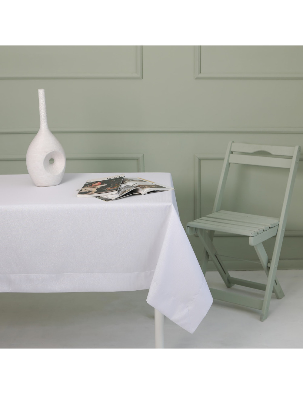 Biały plamoodporny obrus blasko na stół 140x400 Classic Home Bagdad prostokątny