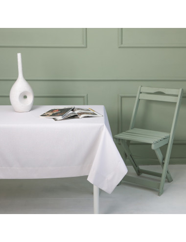 Biały plamoodporny obrus blasko na stół 140x260 Classic Home Bagdad prostokątny