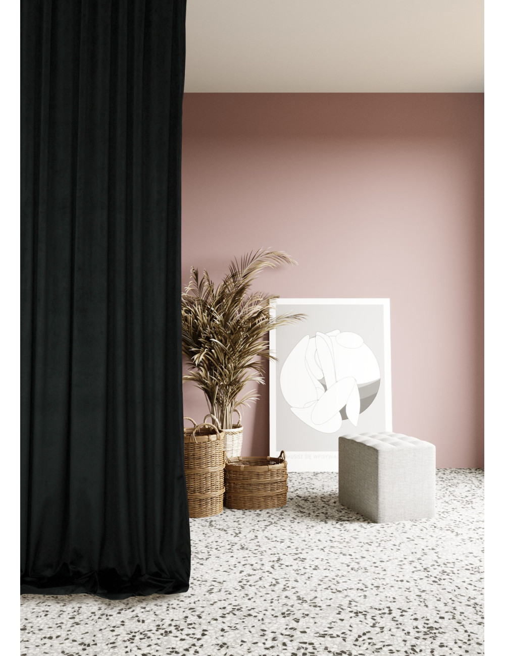 Zasłona czarna gotowa MEDIOLAN 140x250 na żabkę, tunel, agrafkę, fala