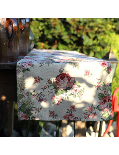 Serweta rustykalna na stół 85x85 w kwiaty gobelin