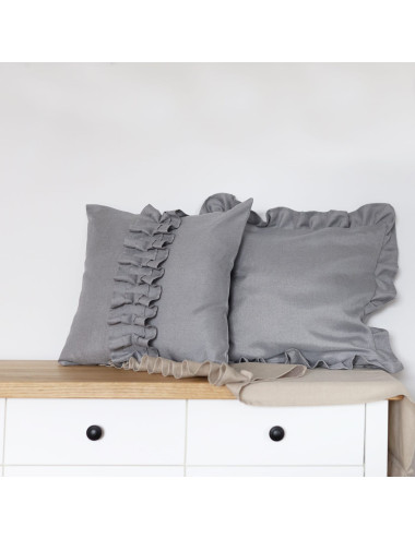 Szara poszewka 45x45 NATURAL falbanka obwód - 4