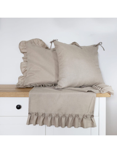 Beżowa poszewka 45x45 NATURAL falbanka obwód - 3