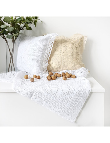 Poszewka na poduszkę 40x40 szydełko rustykalna biała