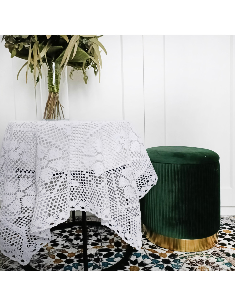 Serweta 85x85 rustykalna szydełko biel