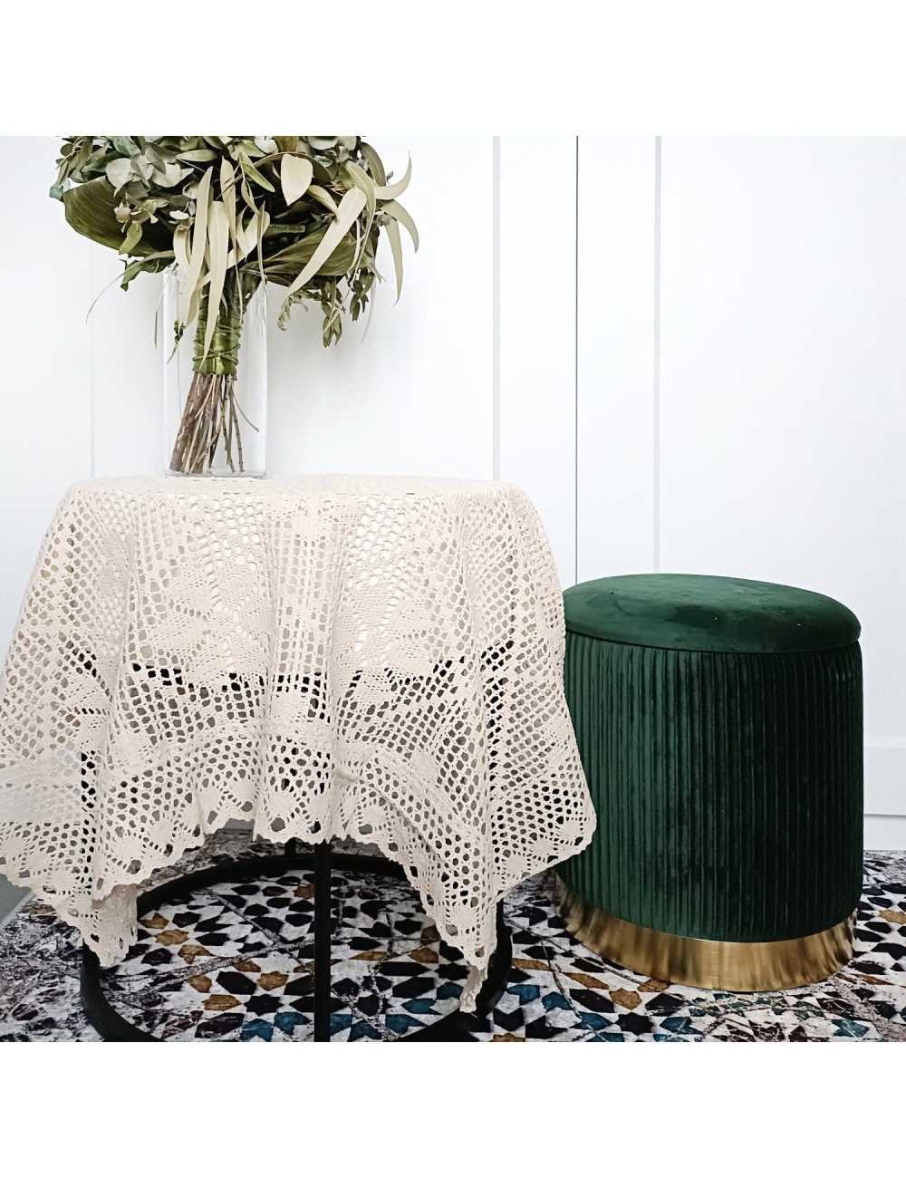 Serweta 85x85 rustykalna szydełko beżowa