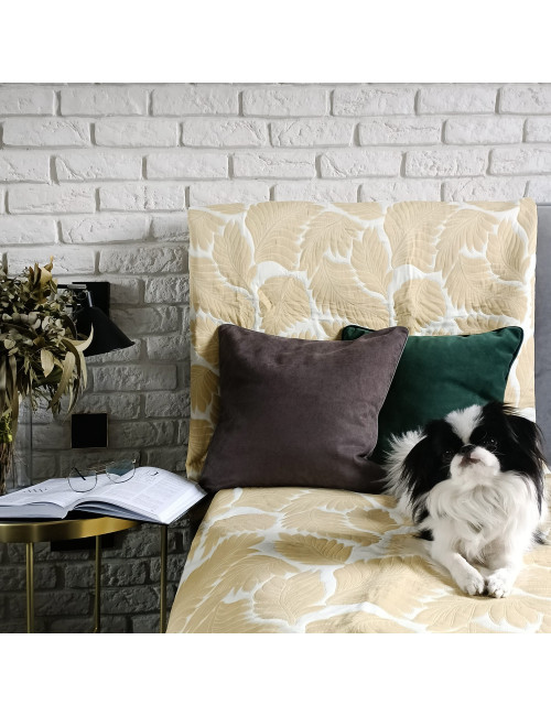 Narzuta na łóżko do sypialni 220x200 ESTERA musztardowa liście