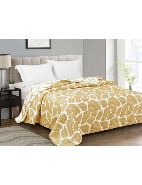 Narzuta na łóżko do sypialni 220x200 ESTERA musztardowa liście