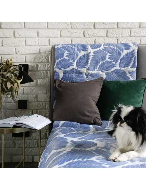 Narzuta na łóżko do sypialni 220x200 ESTERA niebieska liście