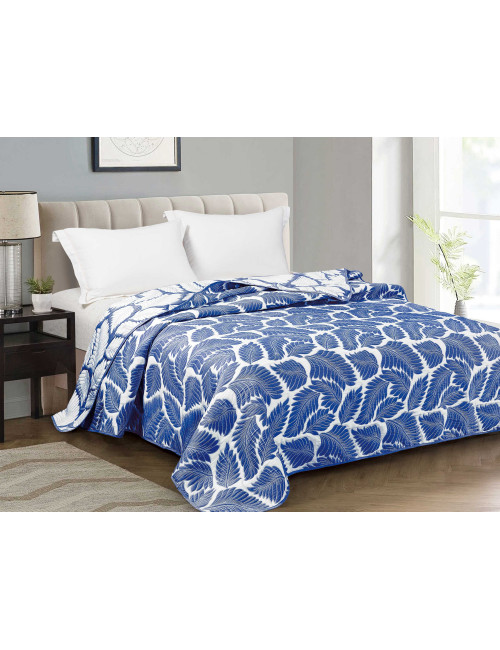 Narzuta na łóżko do sypialni 220x200 ESTERA niebieska liście