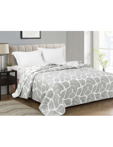 Narzuta na łóżko do sypialni 220x200 ESTERA jasnoszara liście