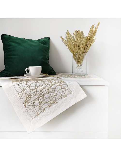 Bieżnik 35x140 glamour biały ze złotem