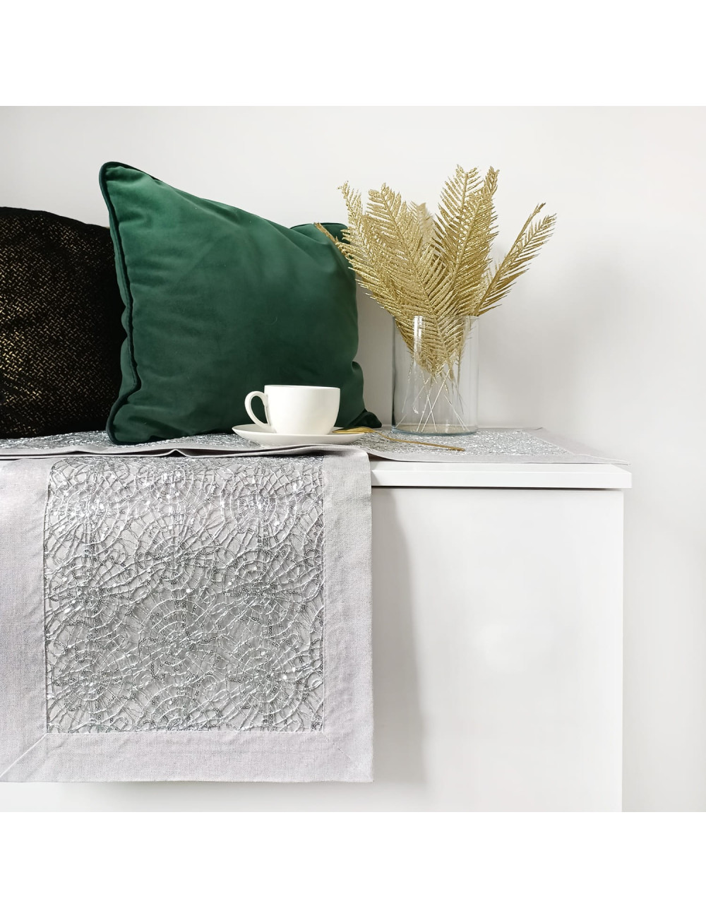 Bieżnik 35x140 glamour szary ze srebrem