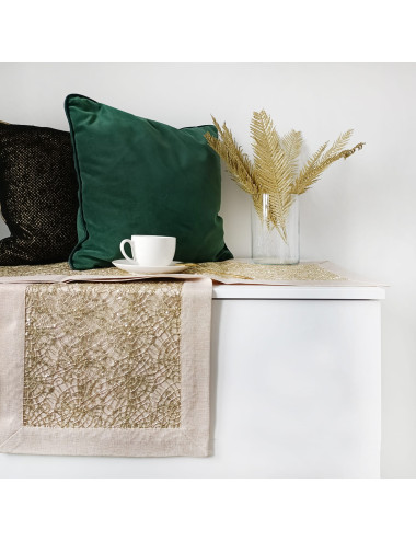 Bieżnik 35x140 glamour beżowy ze złotem