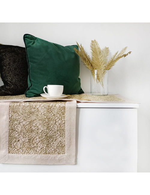 Bieżnik 35x170 glamour beżowy ze złotem