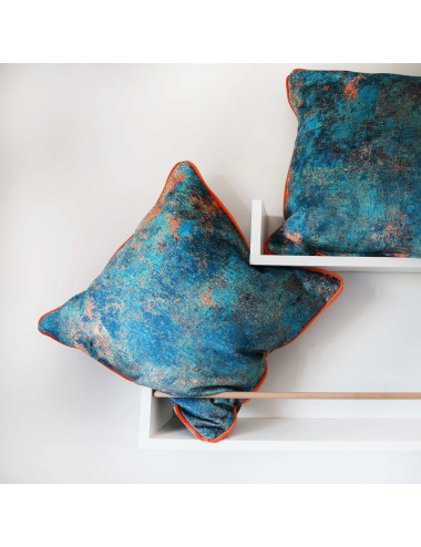 Poszewka ozdobna 45x45 VULCANO Velvet niebiesko pomarańczowa