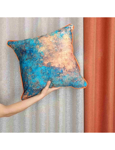 Poszewka ozdobna 45x45 VULCANO Velvet niebiesko pomarańczowa