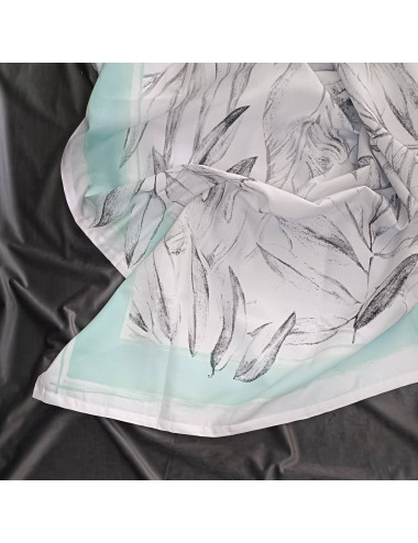 Obrus wodoodporny MILA 150x200cm biały w szare liście