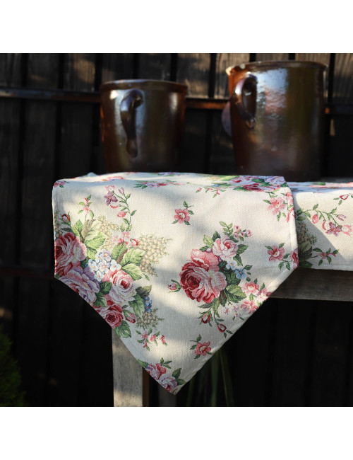 Bieżnik rustykalny na stół 40x170 trójkąt w kwiaty gobelin
