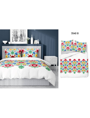 Komplet pościeli bawełnianej 220x200 wzór góralski biały + 2x poszewka 3540 B