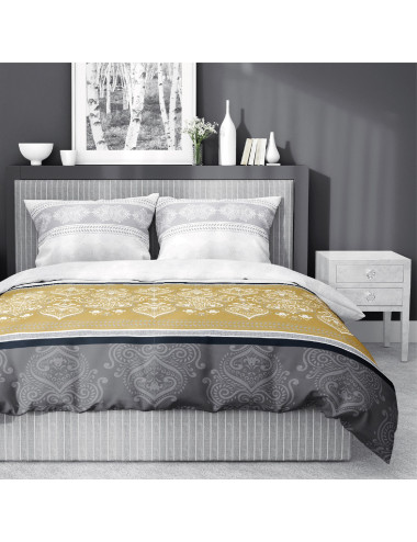 Komplet pościeli bawełnianej 220x200 żółty-czerń-biel + 2x poszewka 3258 B