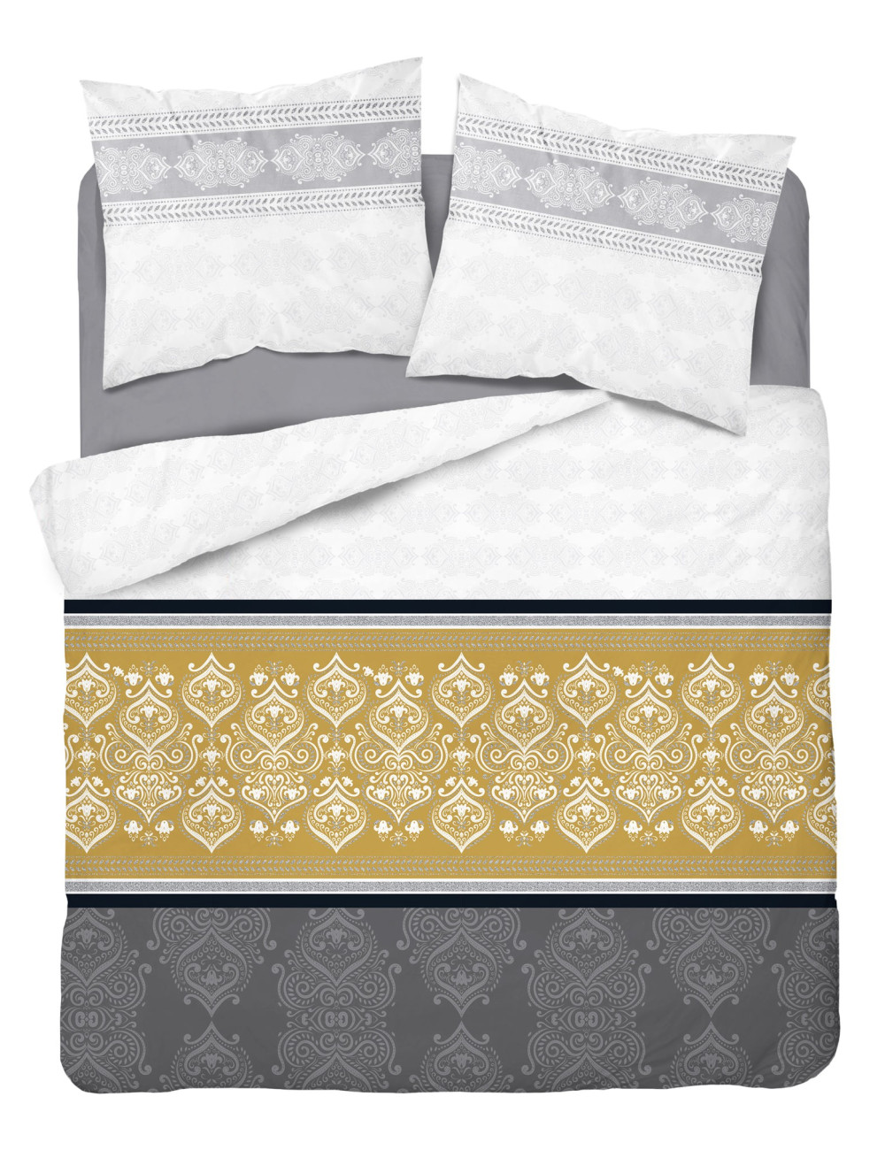 Komplet pościeli bawełnianej 220x200 żółty-czerń-biel + 2x poszewka 3258 B