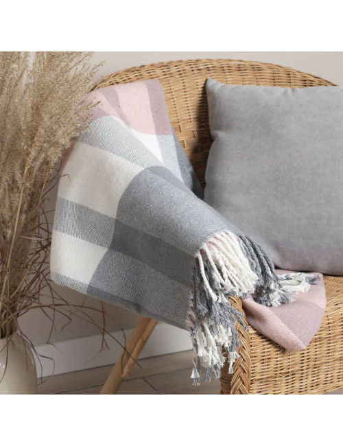 Koc 130x170 SALLY różowo-szary bawełniany