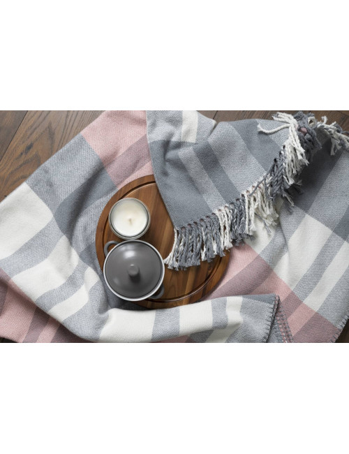 Koc 130x170 SALLY różowo-szary bawełniany