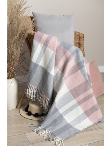 Koc 130x170 SALLY różowo-szary bawełniany