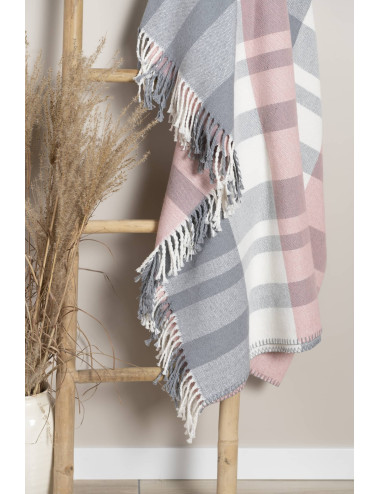 Koc 130x170 SALLY różowo-szary bawełniany - 4