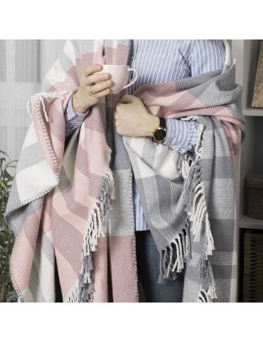 Koc 130x170 SALLY różowo-szary bawełniany - 5