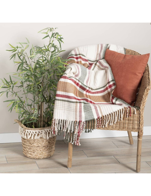 Koc 150x200 TREVOR szkocka krata z frędzlami