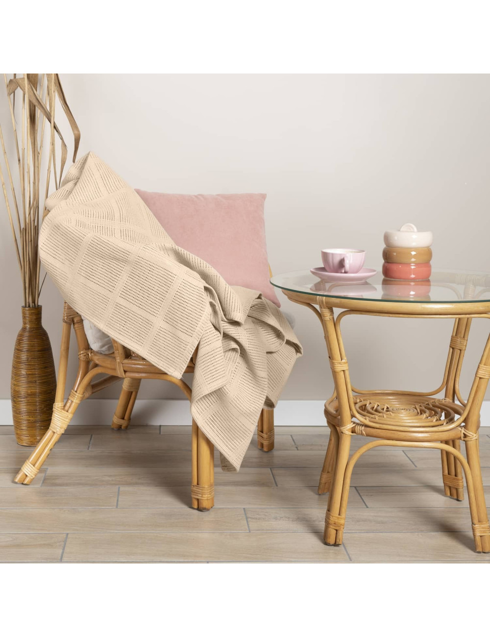 Koc narzuta 150x200 BOHO beżowy