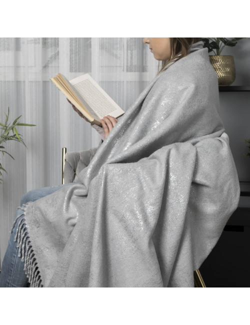 Koc 130x170 SIENNA szary srebrny nadruk