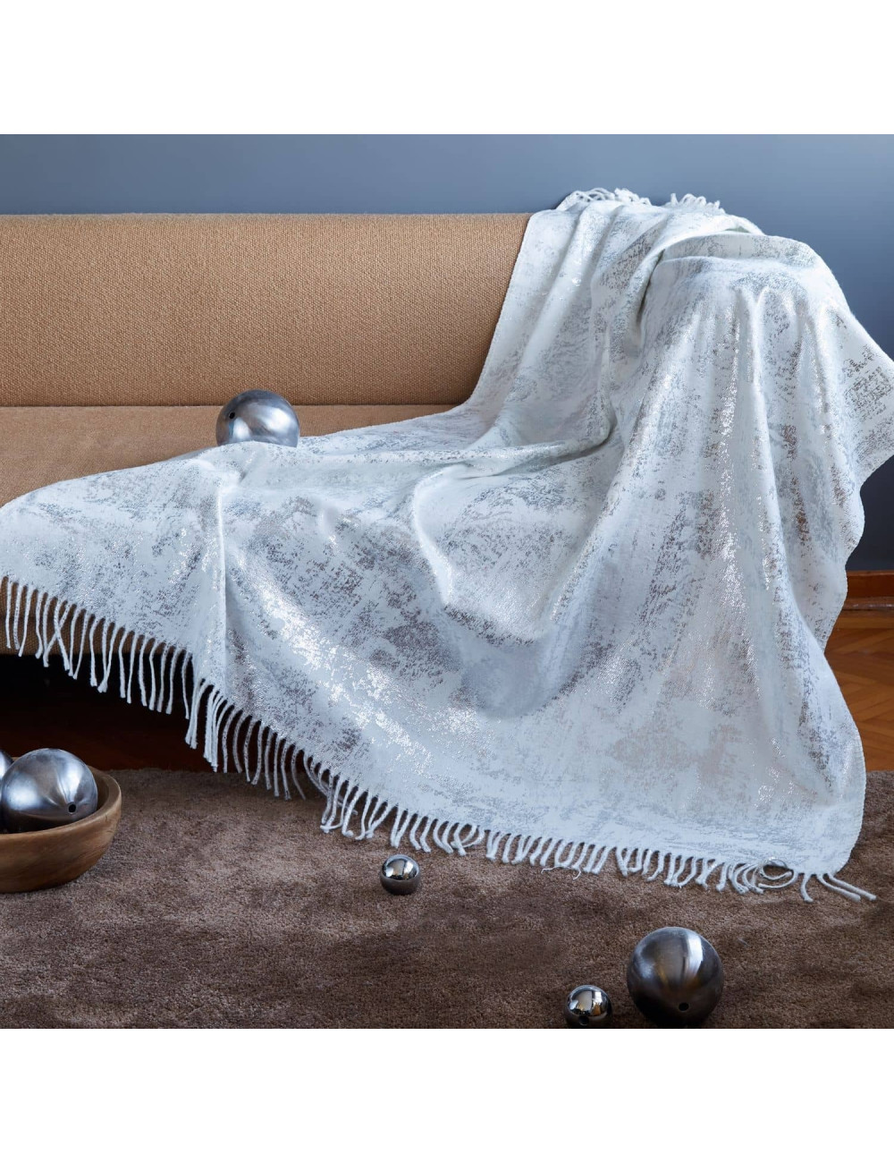 Koc 150x200 SIENNA szary srebrny nadruk