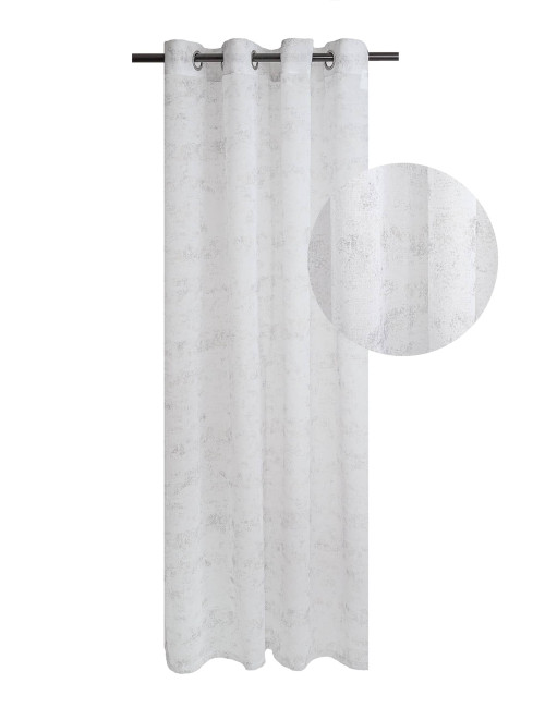 Biała firana140x270 na przelotkach batyst z szarą przecierką