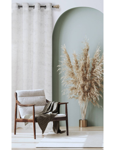 Biała firana140x270 na przelotkach batyst z szarą przecierką