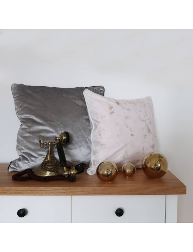 Poszewka 50x50 POSH szara welwet obszycie ekoskóra