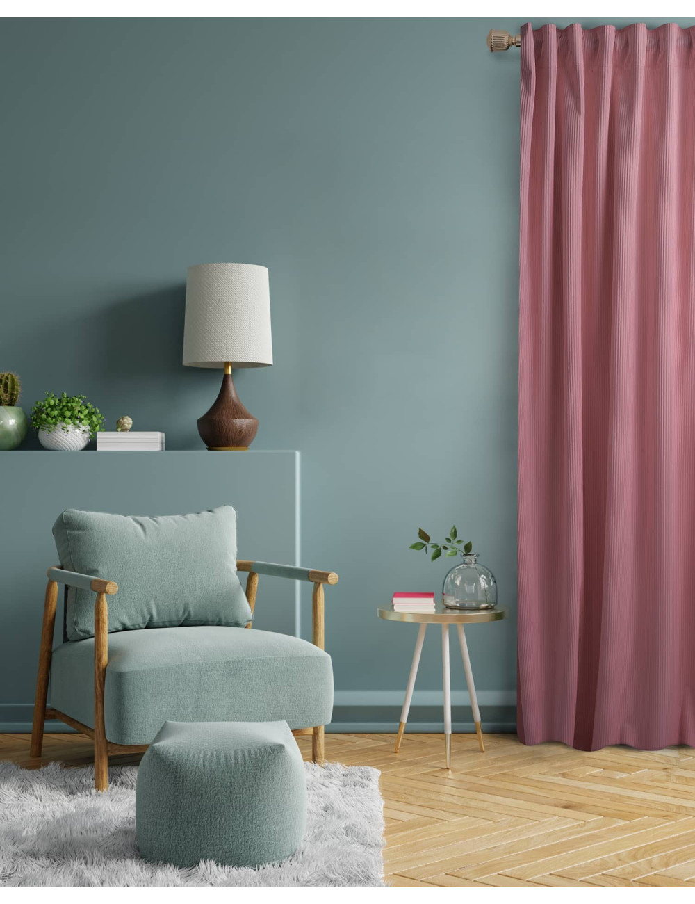 Zasłona pudrowy róż gotowa CASUAL 140x270 na żabkę, tunel, agrafkę