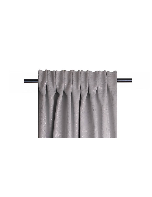 Zasłona zaciemniająca szara 140x270 srebrny wzór na żabkę, tunel, agrafkę