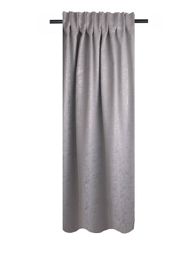 Zasłona zaciemniająca szara 140x270 srebrny wzór na żabkę, tunel, agrafkę