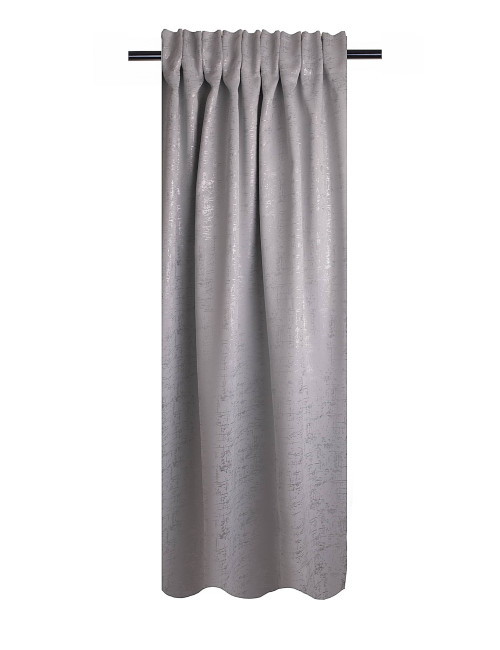 Zasłona zaciemniająca szara 140x270 srebrny wzór na żabkę, tunel, agrafkę