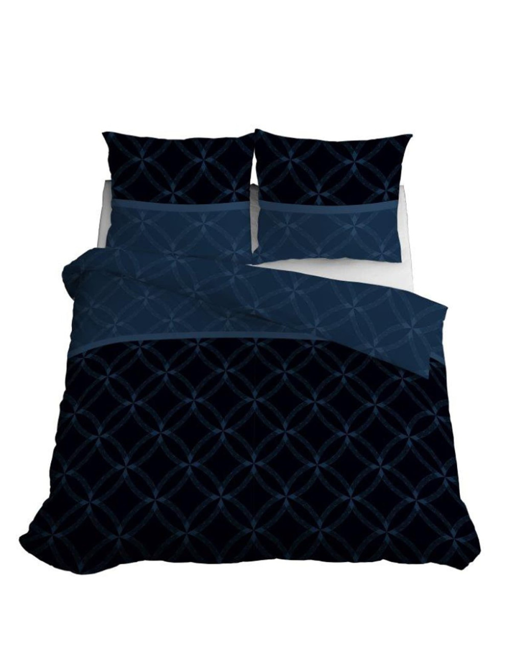 Komplet pościeli bawełnianej 160x200 ornament granat-czarny + 2x poszewka 4679 A