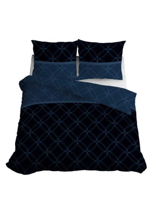 Komplet pościeli bawełnianej 160x200 ornament granat-czarny + 2x poszewka 4679 A