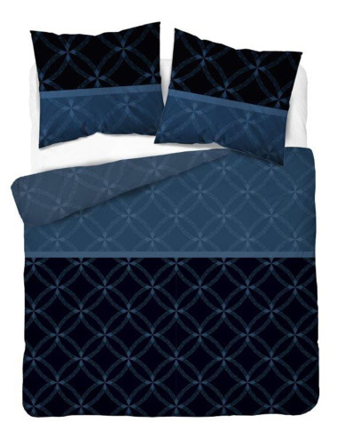 Komplet pościeli bawełnianej 160x200 ornament granat-czarny + 2x poszewka 4679 A