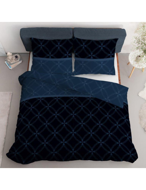 Komplet pościeli bawełnianej 160x200 ornament granat-czarny + 2x poszewka 4679 A